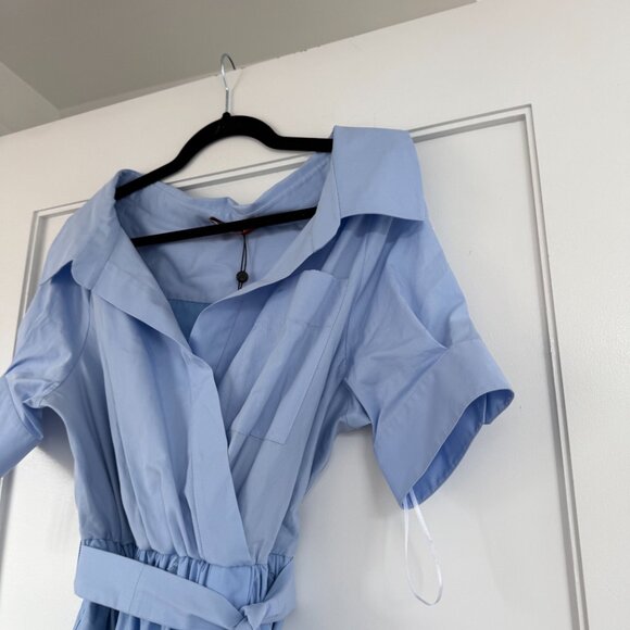 NWT Altuzarra Lydia Eyelet Midi Dress Wrap Open Neck Slit Skirt Cuffed Sleeves - Picture 6 of 12